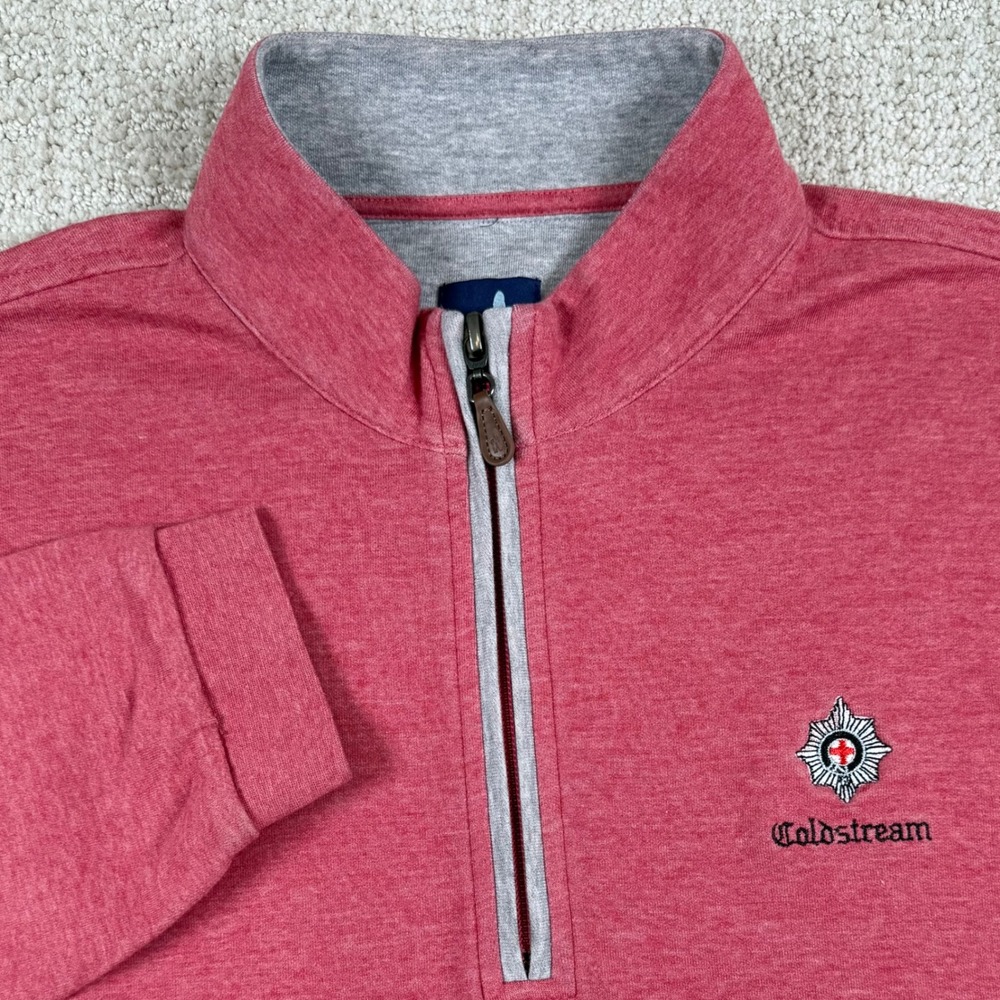 johnnie-O Mens Large Salmon Cotton Blend 1/4 Zip Pullover Golf Sweater